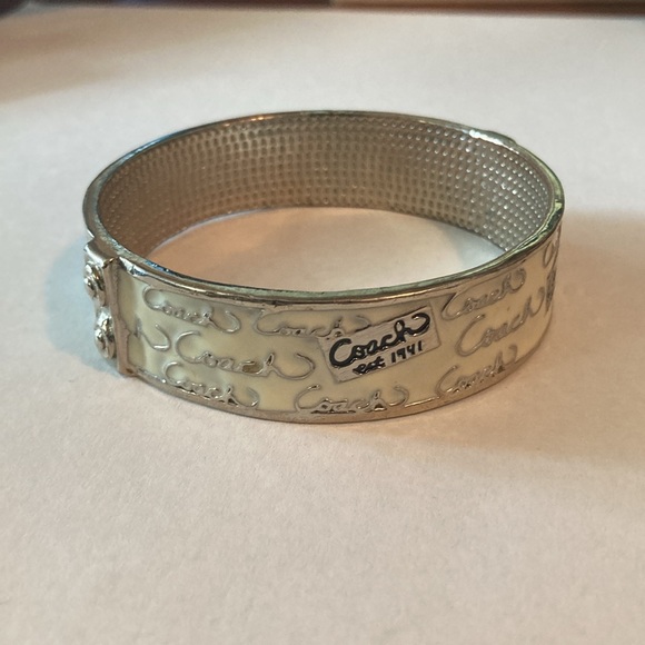 Coach Silvertone and Off-White Enamel Bangle Bracelet - Picture 9 of 9
